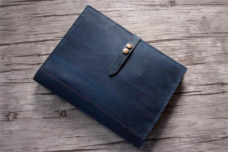 Personalized Leather Portfolio with Zipper Distressed Blue