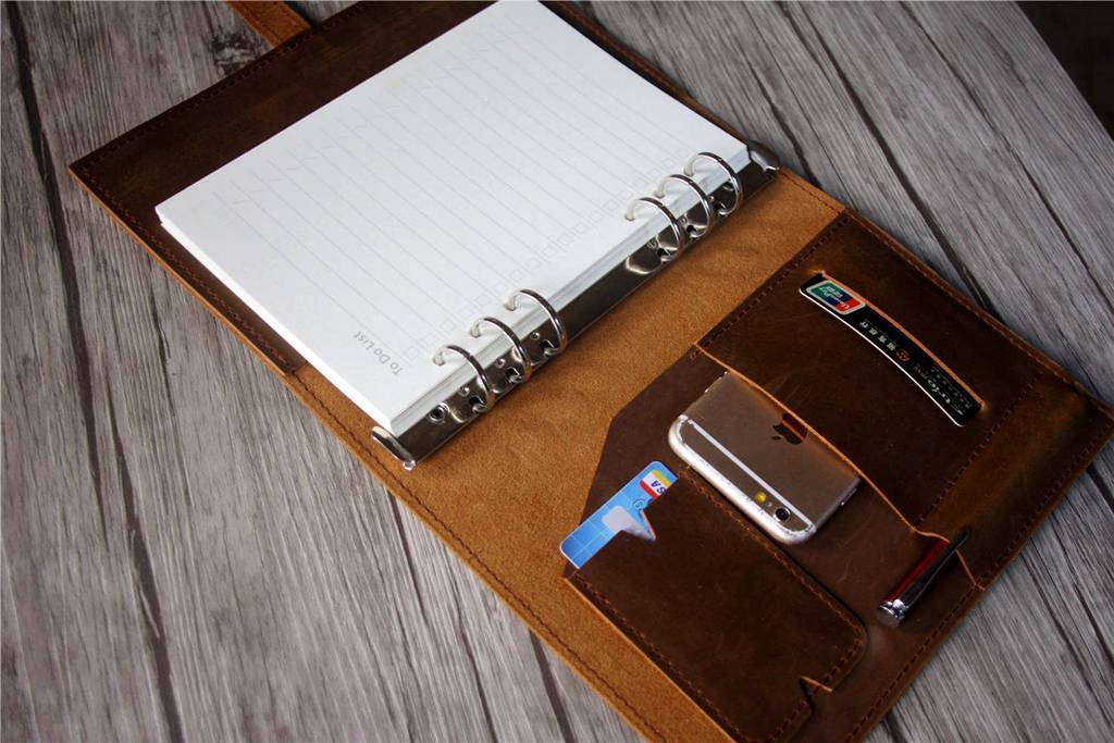 Enagraved Yellow Brown Leather Organizer Purse