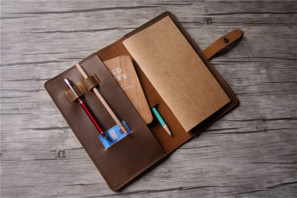 Yellowish Brown Distressed Leather Travelers Notebook Journal