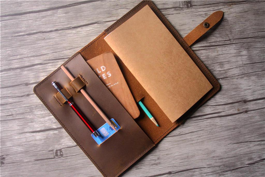 Yellowish Brown Distressed Leather Travelers Notebook Journal
