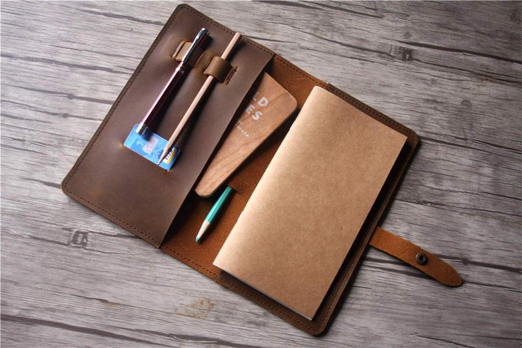 Yellowish Brown Distressed Leather Travelers Notebook Journal