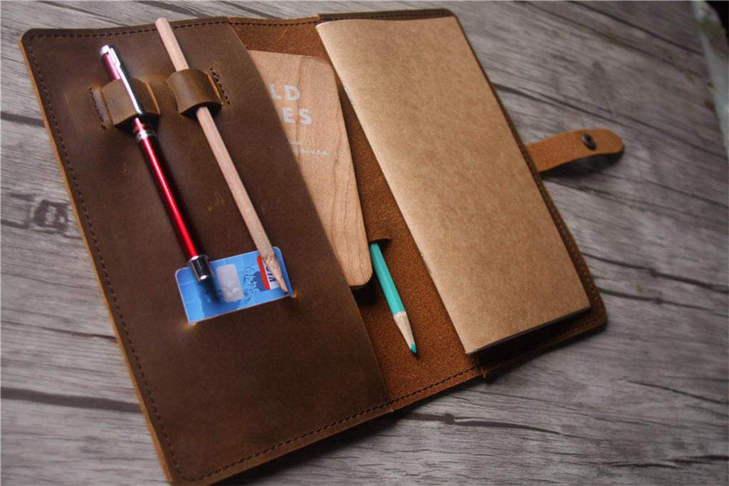 Yellowish Brown Distressed Leather Travelers Notebook Journal