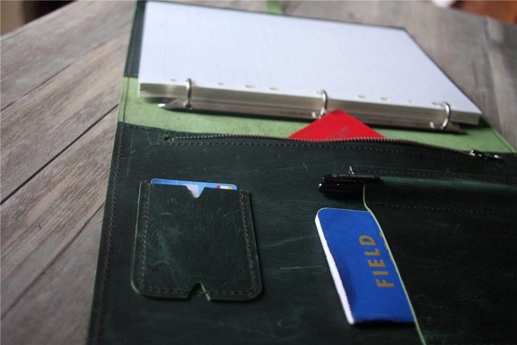 Personalized Green Leather Zipper Organizer Purse Womens