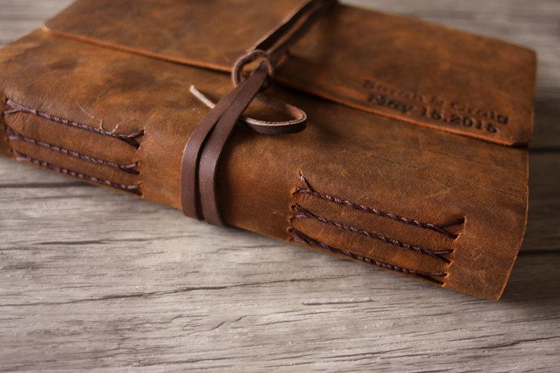 Vintage Personalized Brown Leather Photograph Albums