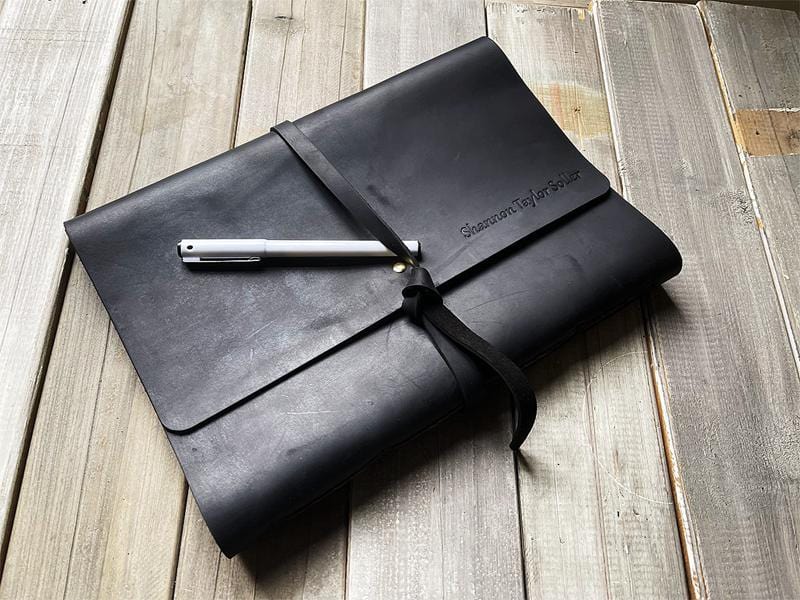 Personalized Black Leather Wrap Journal