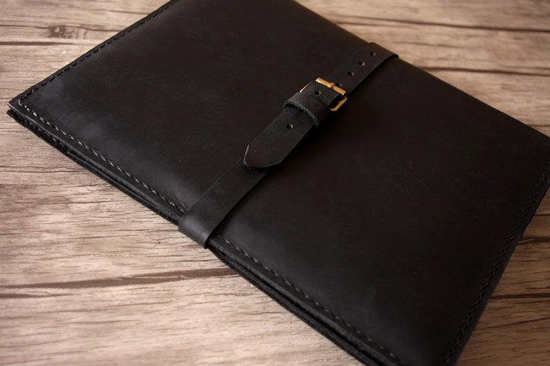 Personalized Black Leather Designer iPad Case Portfolio