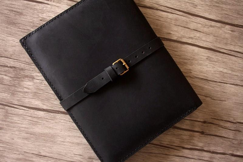 Personalized Black Leather Designer iPad Case Portfolio