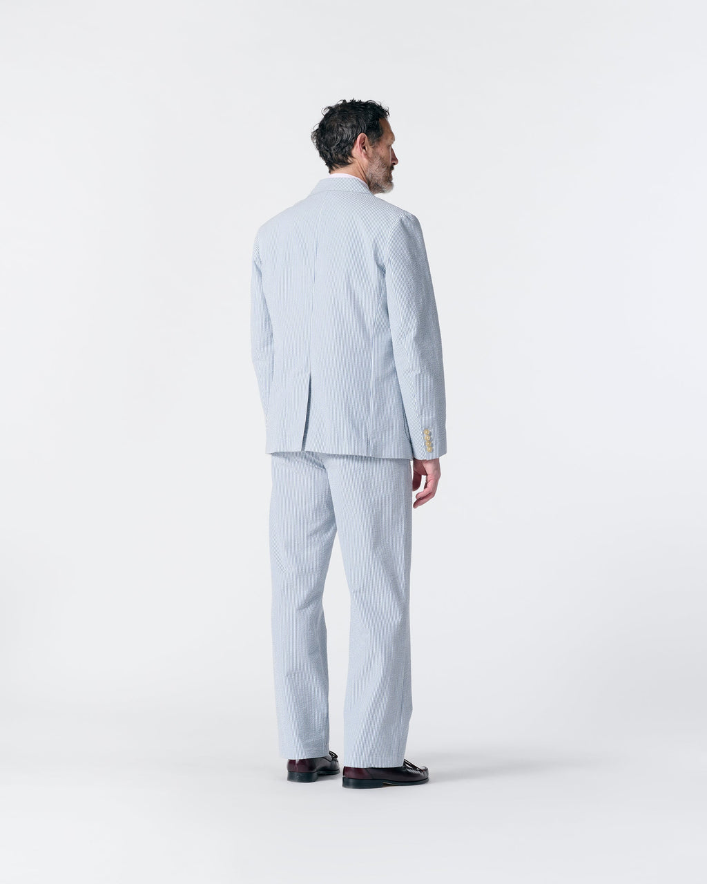 Seersucker Belted Single-Pleat Trousers