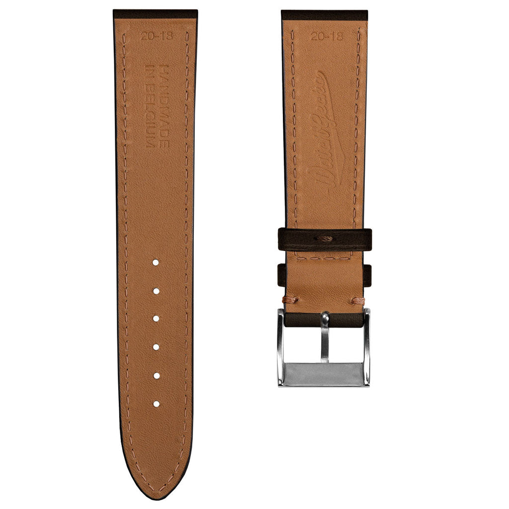 Leuven Cavallo Flat Handmade Horse Leather Watch Strap - Chocolate Brown
