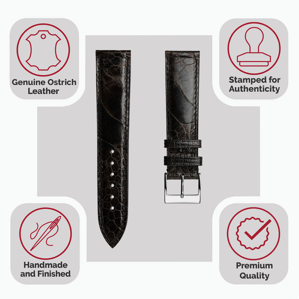 Bracelet en cuir fait main Durbuy Ostrich Leg - Couleur chocolat brillant