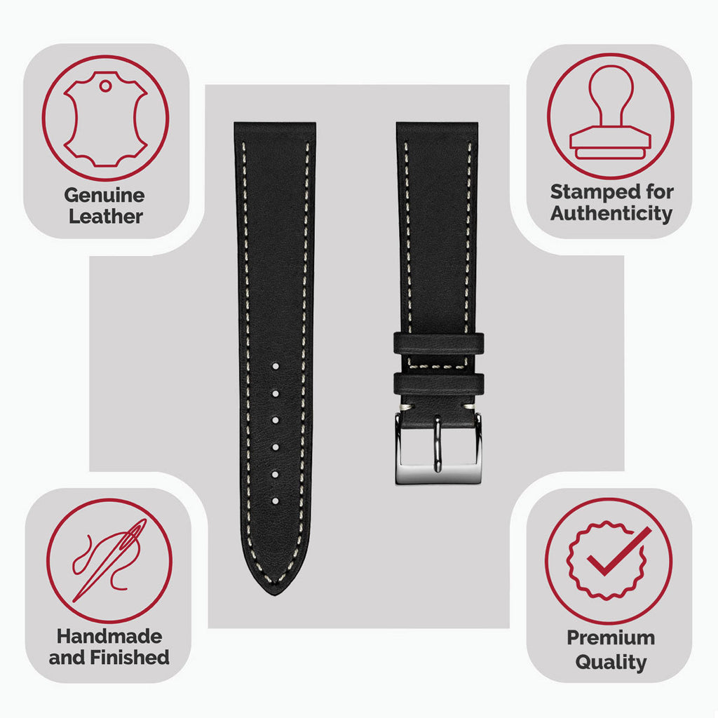 Leuven Cavallo Flat Handmade Horse Leather Watch Strap - Black