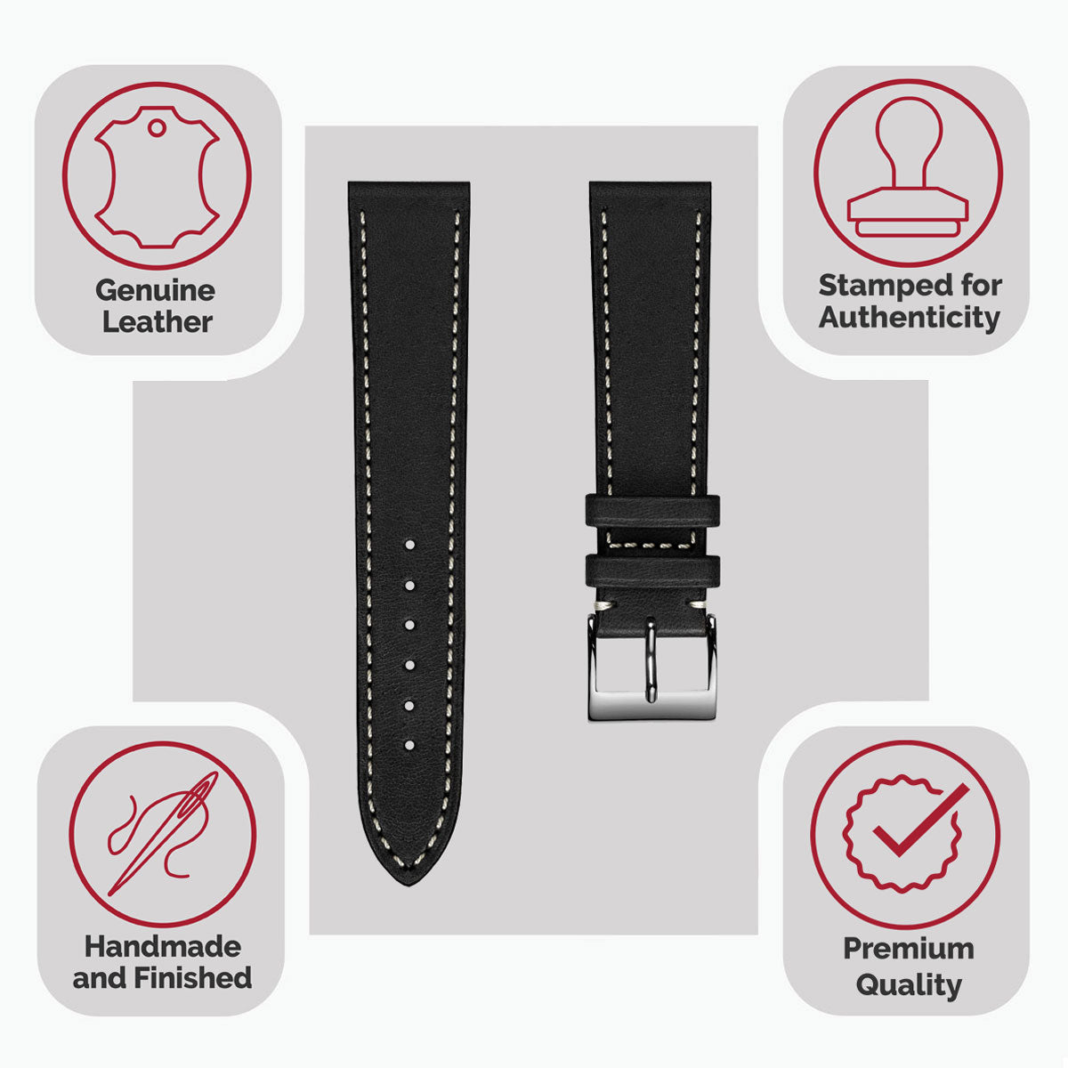 Leuven Cavallo Flat Handmade Horse Leather Watch Strap - Black