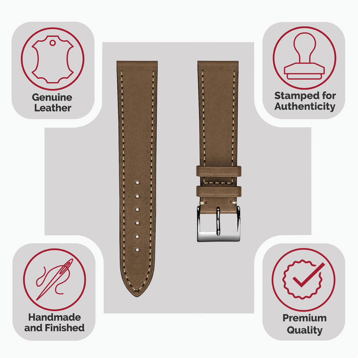 Télécoche en cuir véritable fait main pour Montre Cavallo Flat de Leuven - Marron élégante