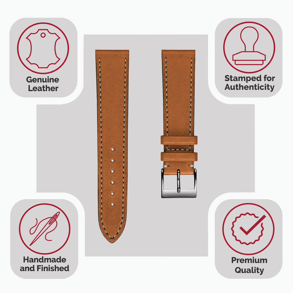 Leuven Cavallo Flat Handmade Horse Leather Watch Strap - Cognac