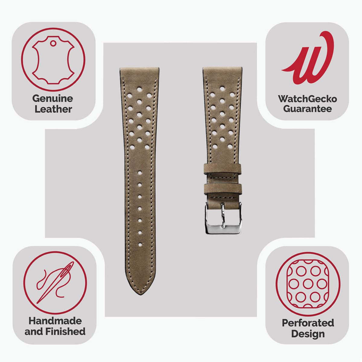 Correa de Reloj de Cuero Perforado Missouri de WatchGecko - Beige Elegante y Confort para tu Reloj