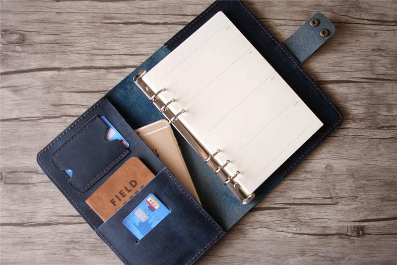 Custom Blue Leather Daily Planner Journal