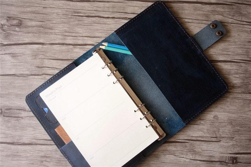 Custom Blue Leather Daily Planner Journal