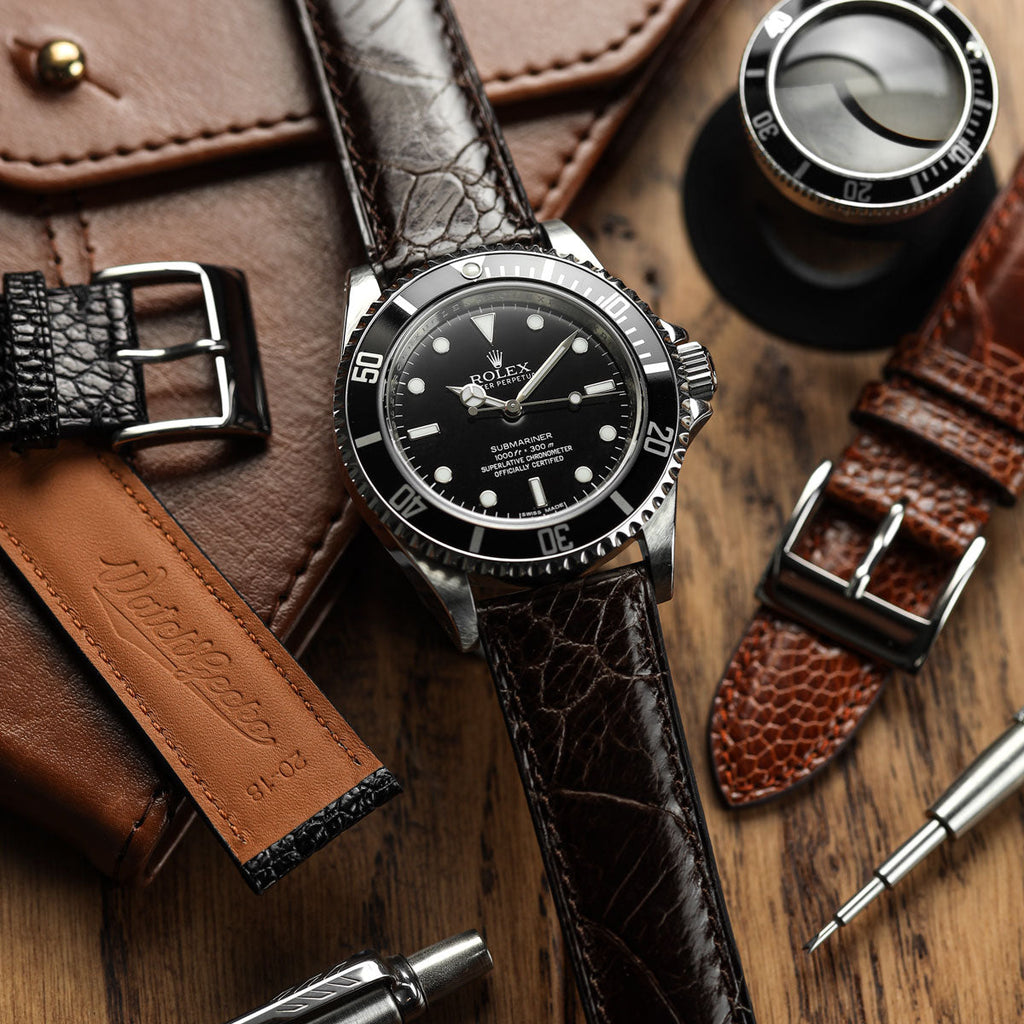Bracelet en cuir fait main Durbuy Ostrich Leg - Couleur chocolat brillant