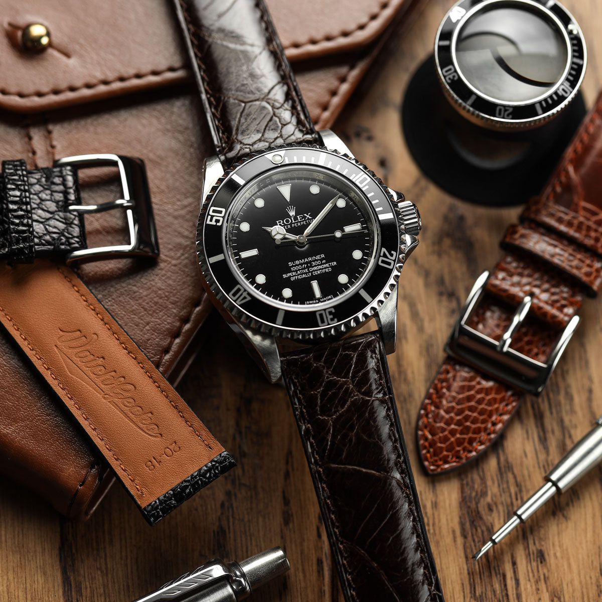 Durbuy Ostrich Leg Handmade Leather Watch Strap - Gloss Chocolate Brown