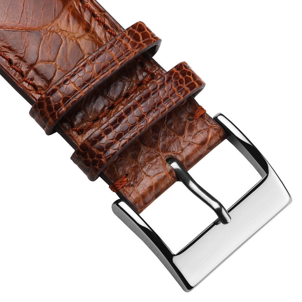 Bracelet pour montre en cuir fait main avec jambe d'autruche Durbuy - Cognac brillant élégance