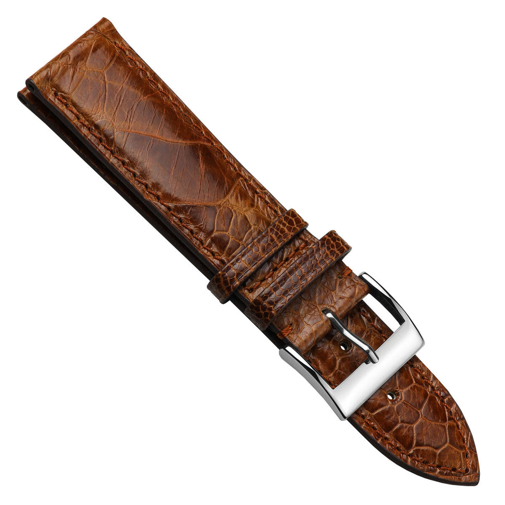 Bracelet pour montre en cuir fait main avec jambe d'autruche Durbuy - Cognac brillant élégance