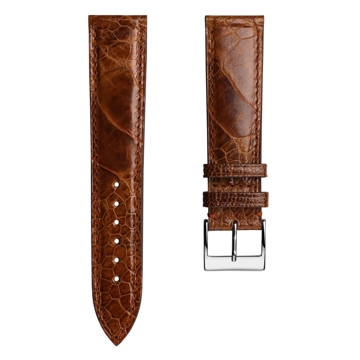 Bracelet pour montre en cuir fait main avec jambe d'autruche Durbuy - Cognac brillant élégance