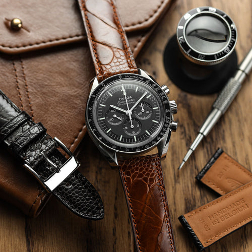 Bracelet pour montre en cuir fait main avec jambe d'autruche Durbuy - Cognac brillant élégance