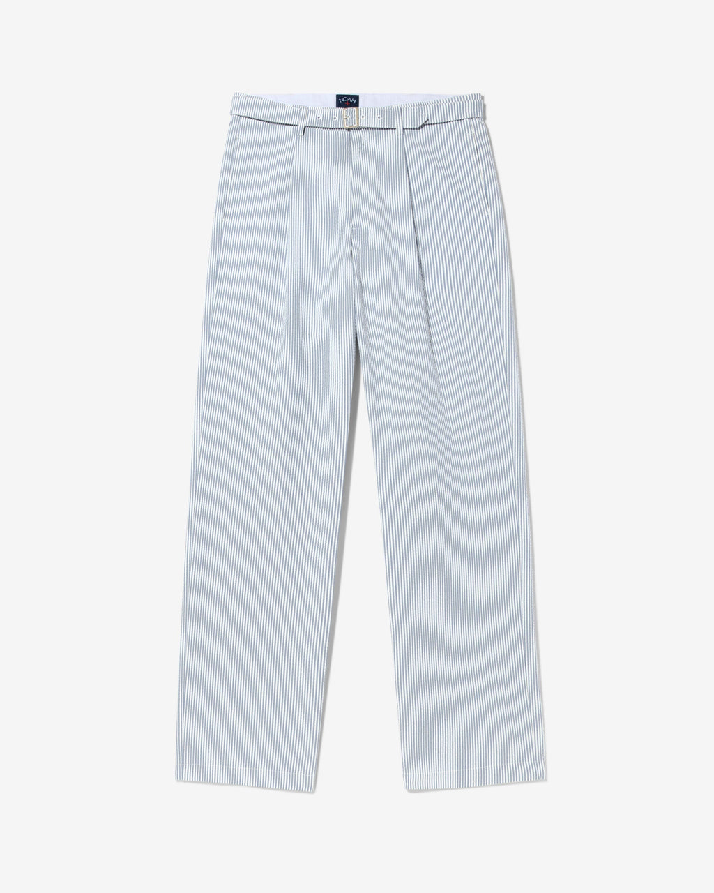 Seersucker Belted Single-Pleat Trousers