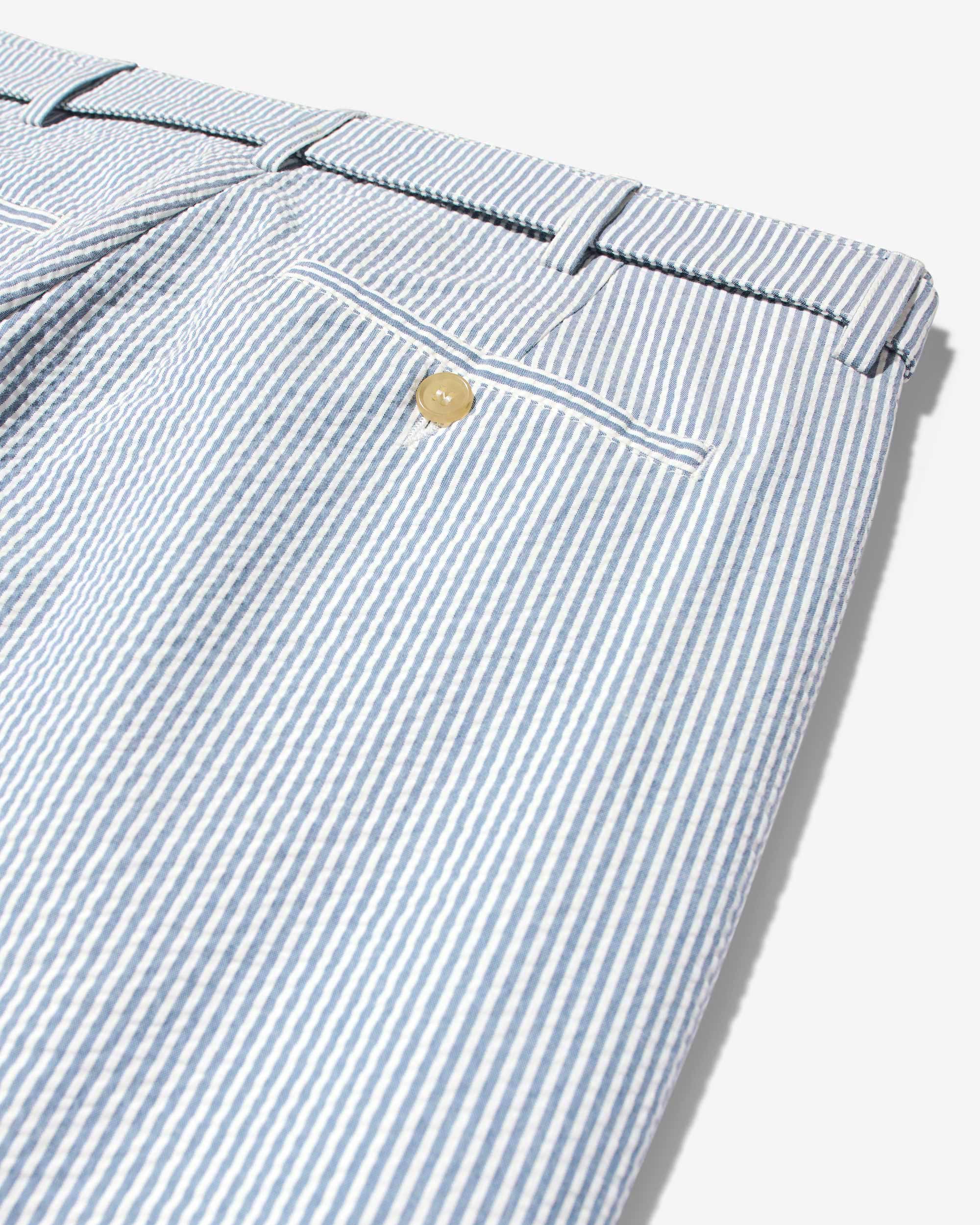 Seersucker Belted Single-Pleat Trousers