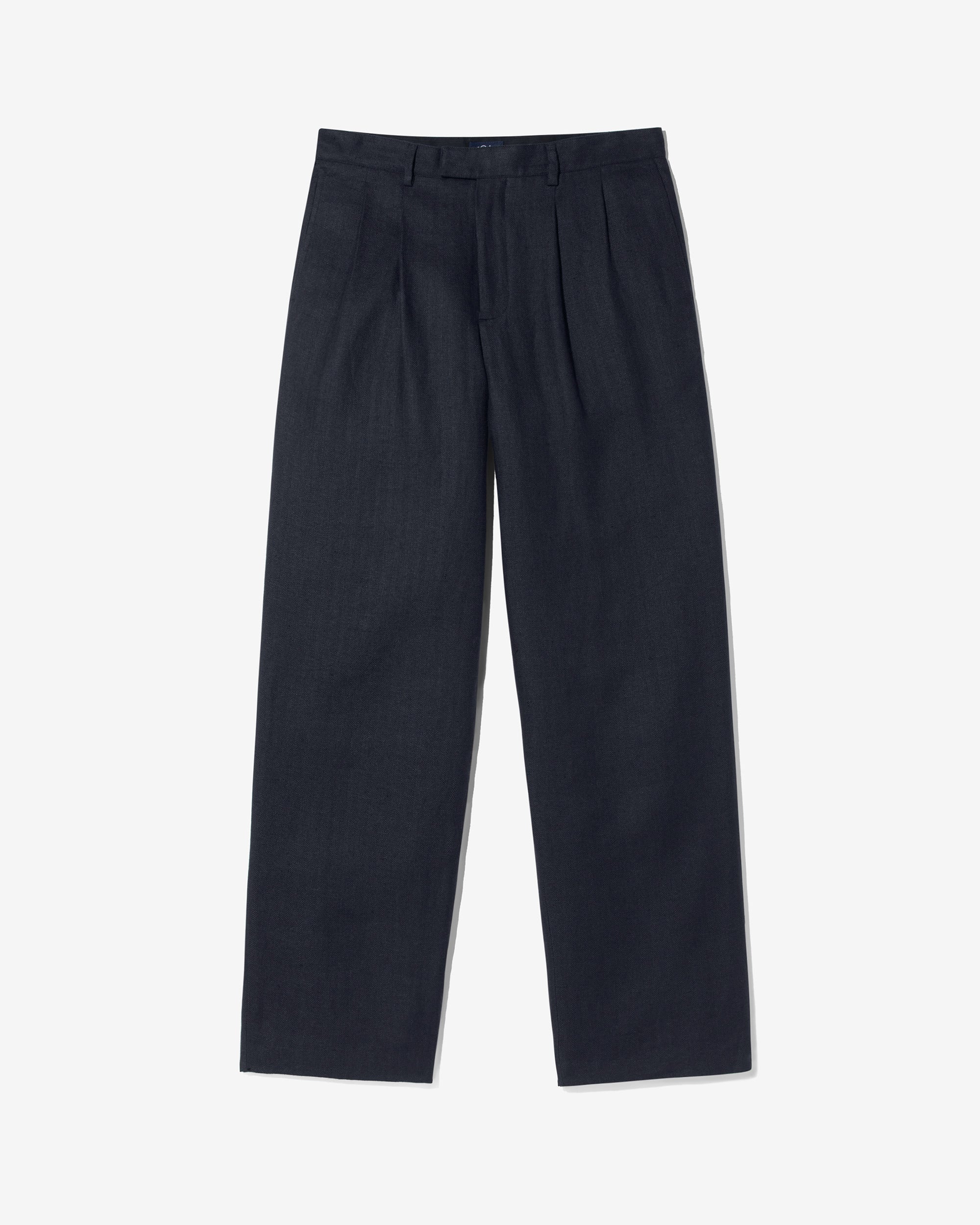 Double-Pleat Herringbone Linen Trousers