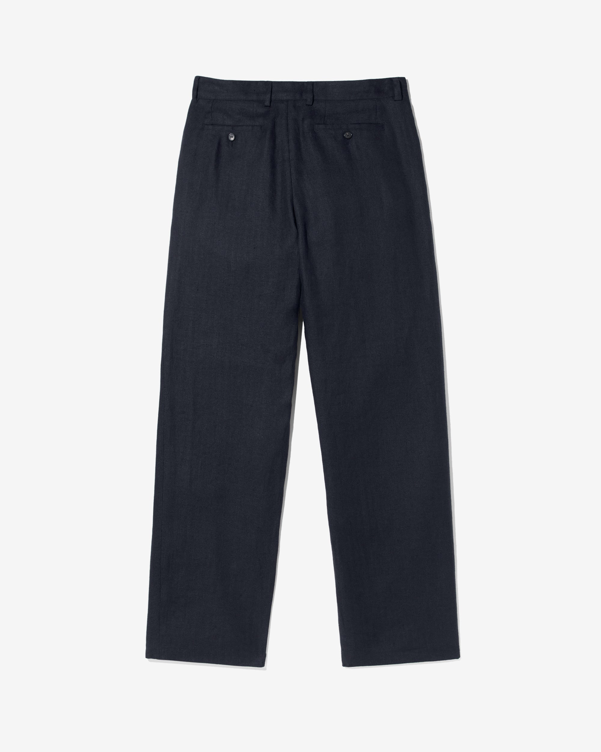 Double-Pleat Herringbone Linen Trousers