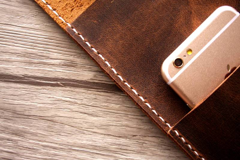 Personalized Distressed Brown Leather iPad Case Sleeve
