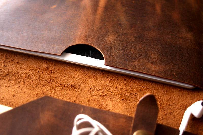 Personalized Distressed Brown Leather iPad Case Sleeve