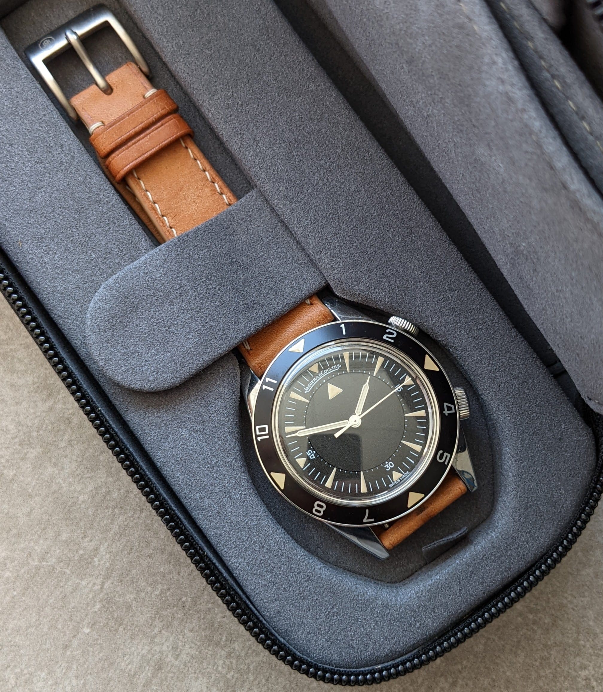 Black & Slate Travel Case - 2 Watch Zip Case