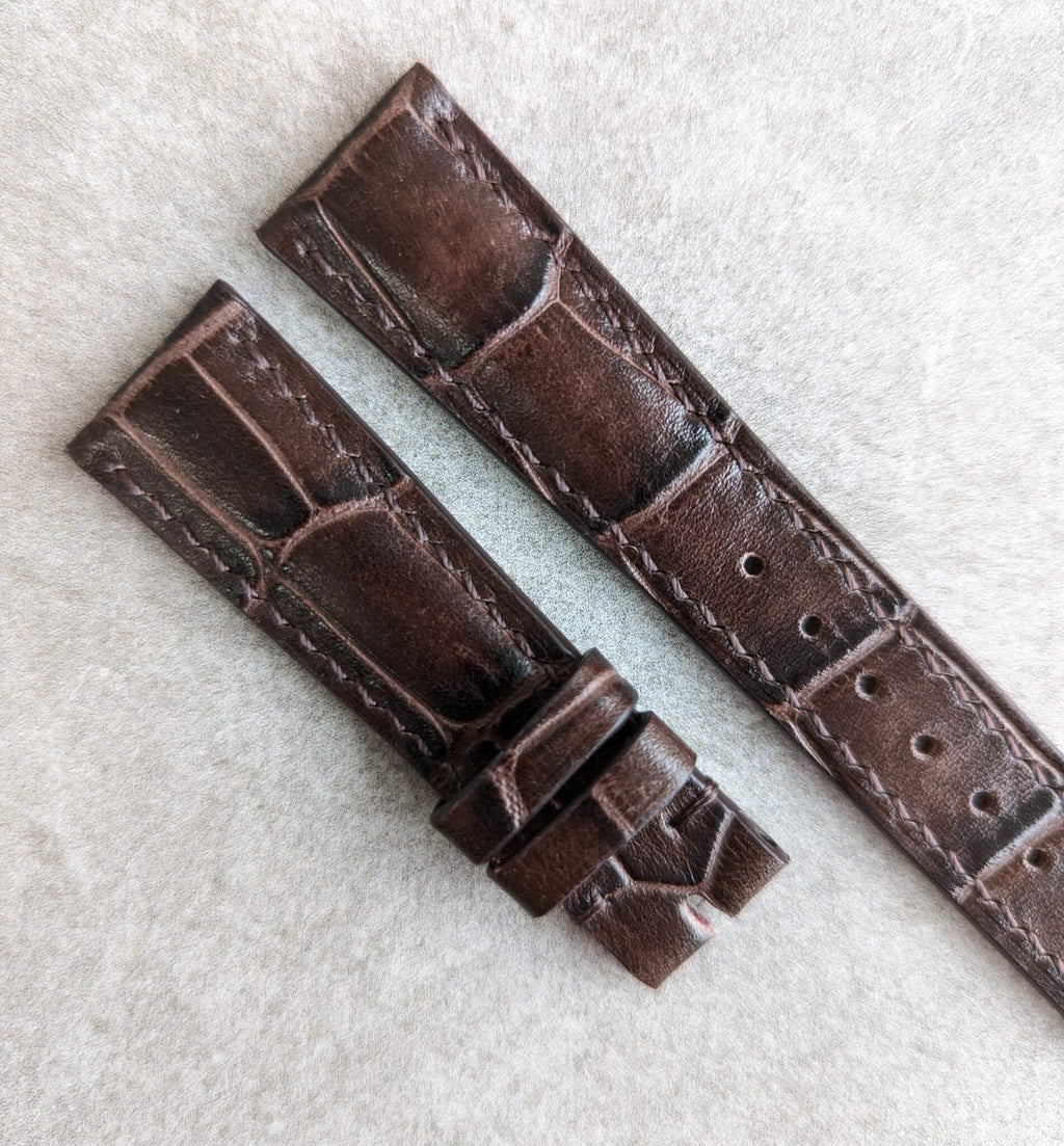 Embossed Crocodile Watch Strap - Dark Brown