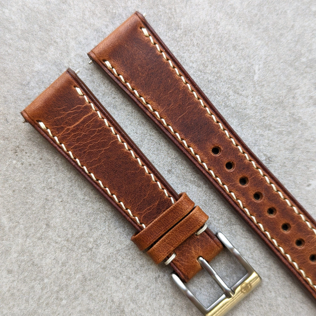 Badalassi Wax Watch Strap W/Cream stitching - Tan Brown - RTW