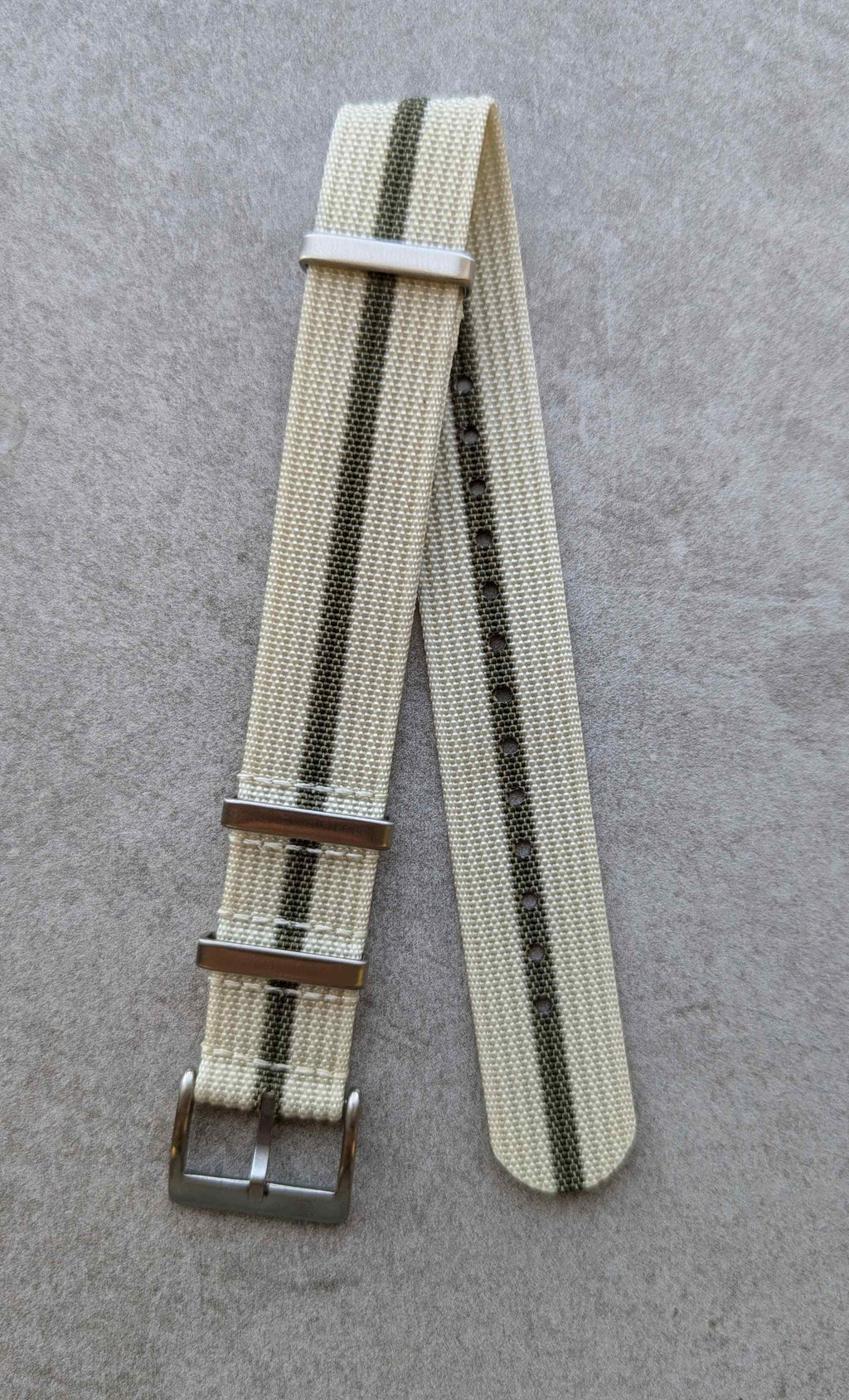Premium Ribbed Fabric Watch Strap - Cream & Army Green