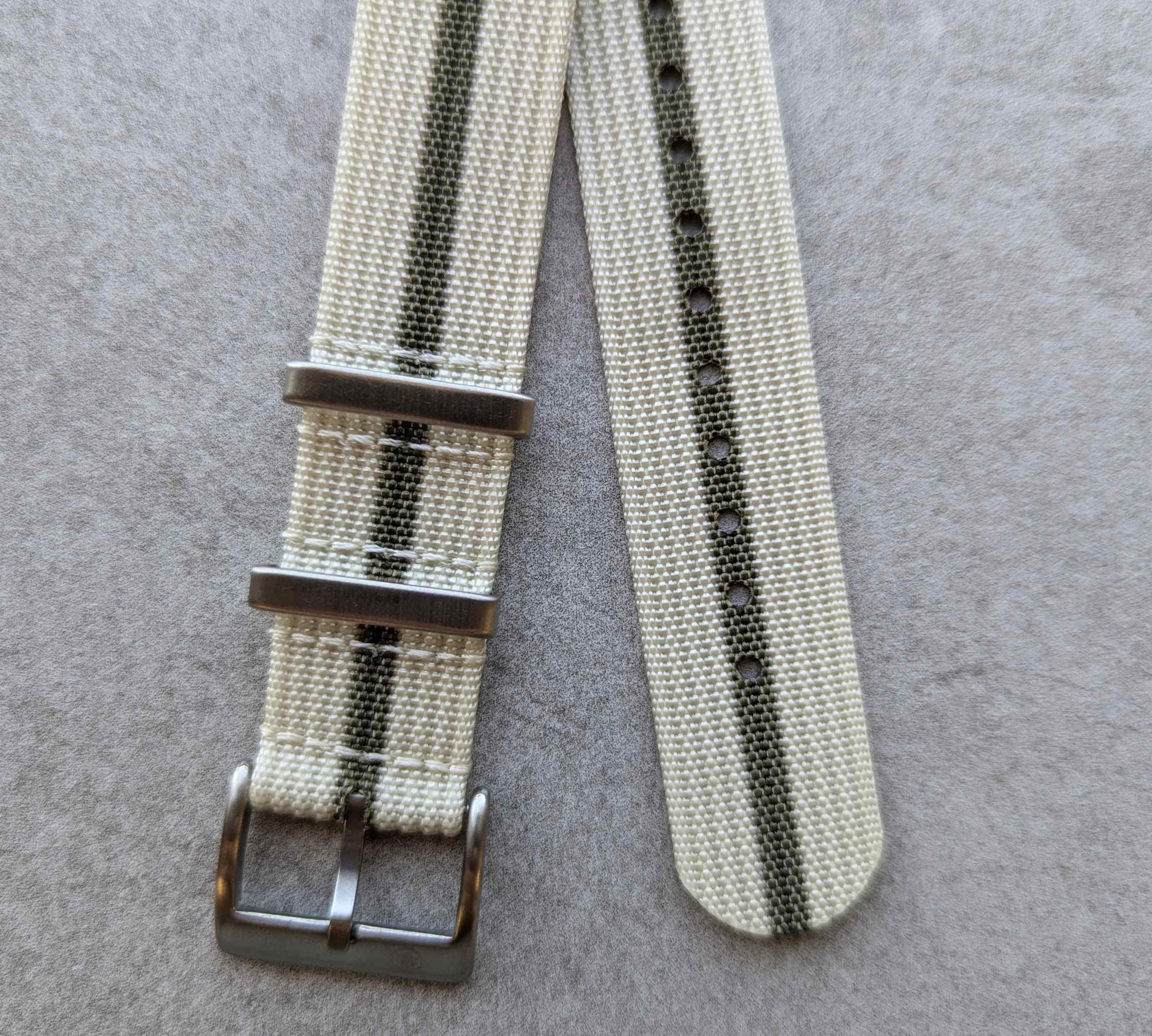 Premium Ribbed Fabric Watch Strap - Cream & Army Green