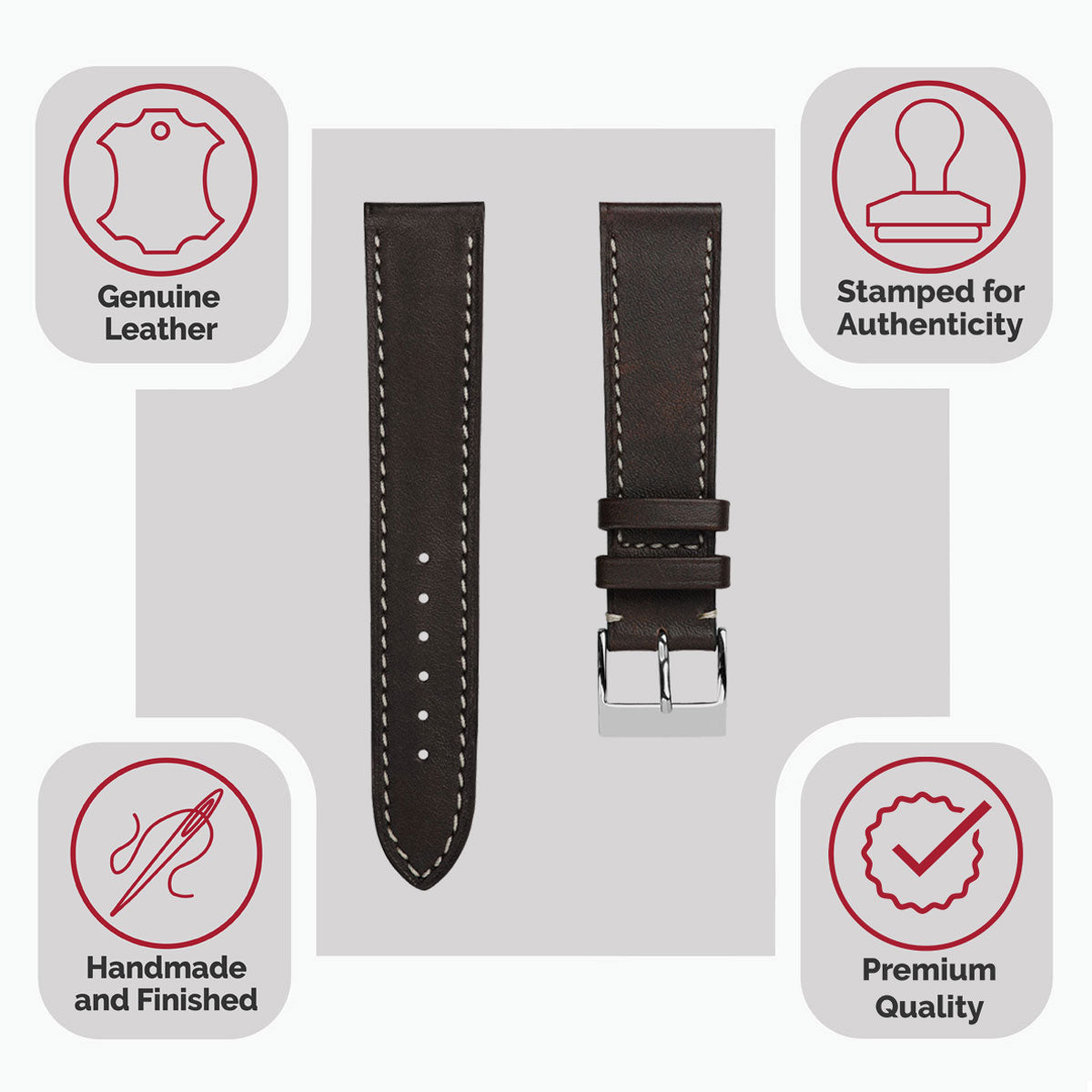 Élégante montre avec bracelet en cuir de veau Patina Plate Rochefort - Brun Chocolat