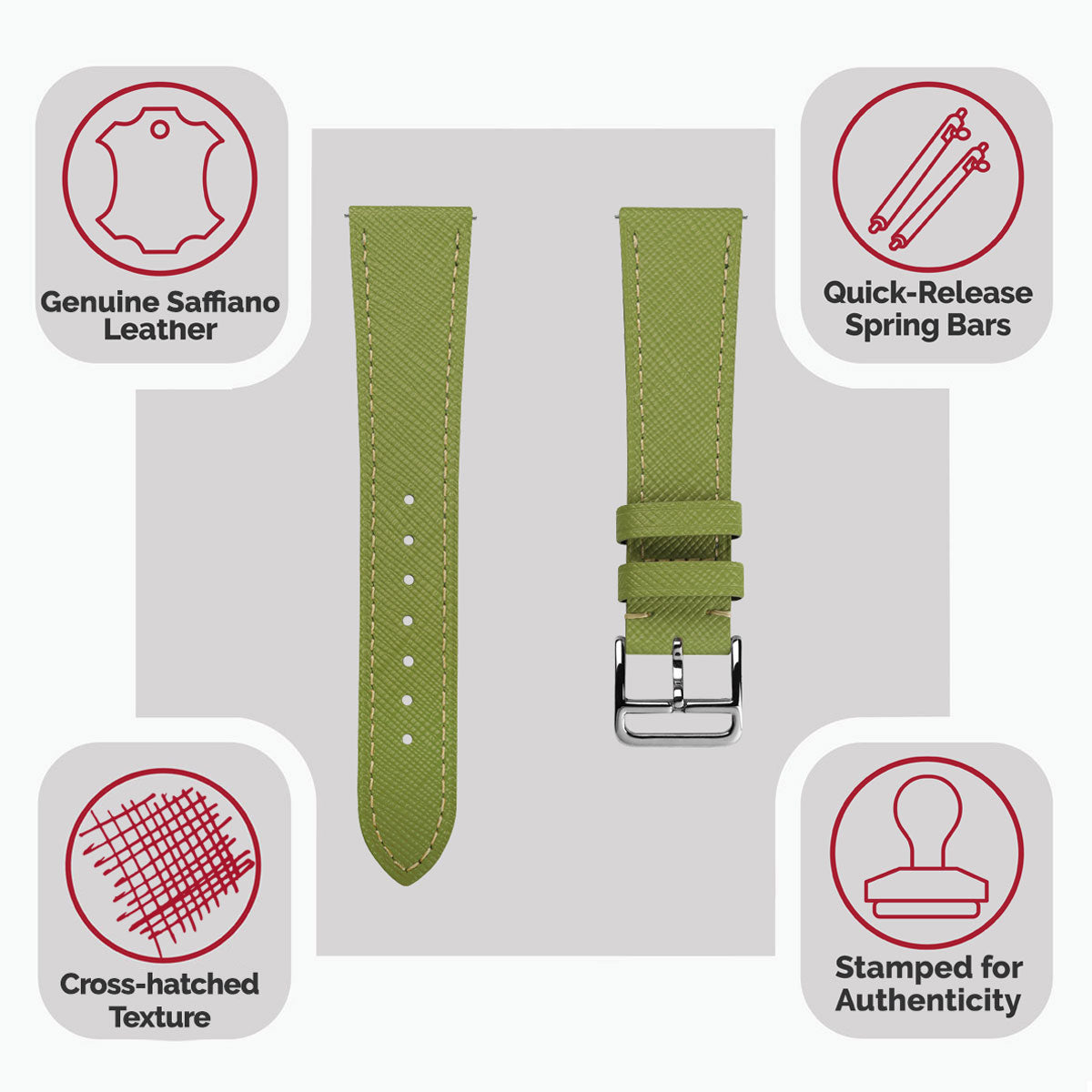 Brixham Saffiano Lederarmband in Avocado Grün für stilvollen Komfort