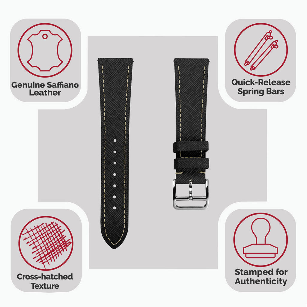 Bracelet montre en cuir Saffiano Brixham Noir Élégant