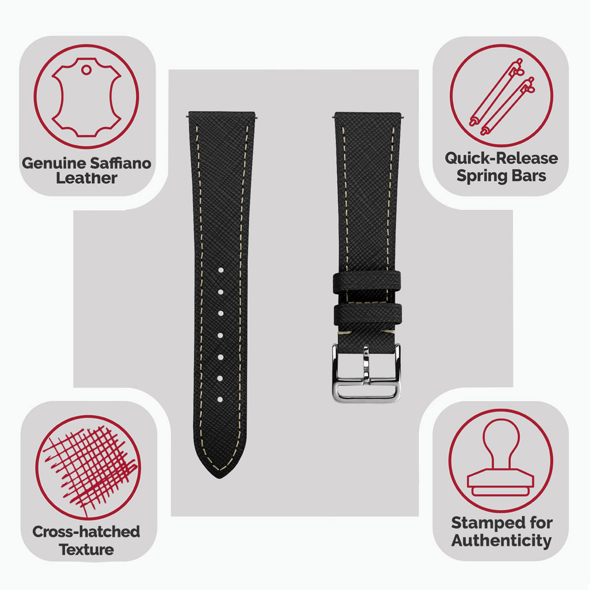 Bracelet montre en cuir Saffiano Brixham Noir Élégant