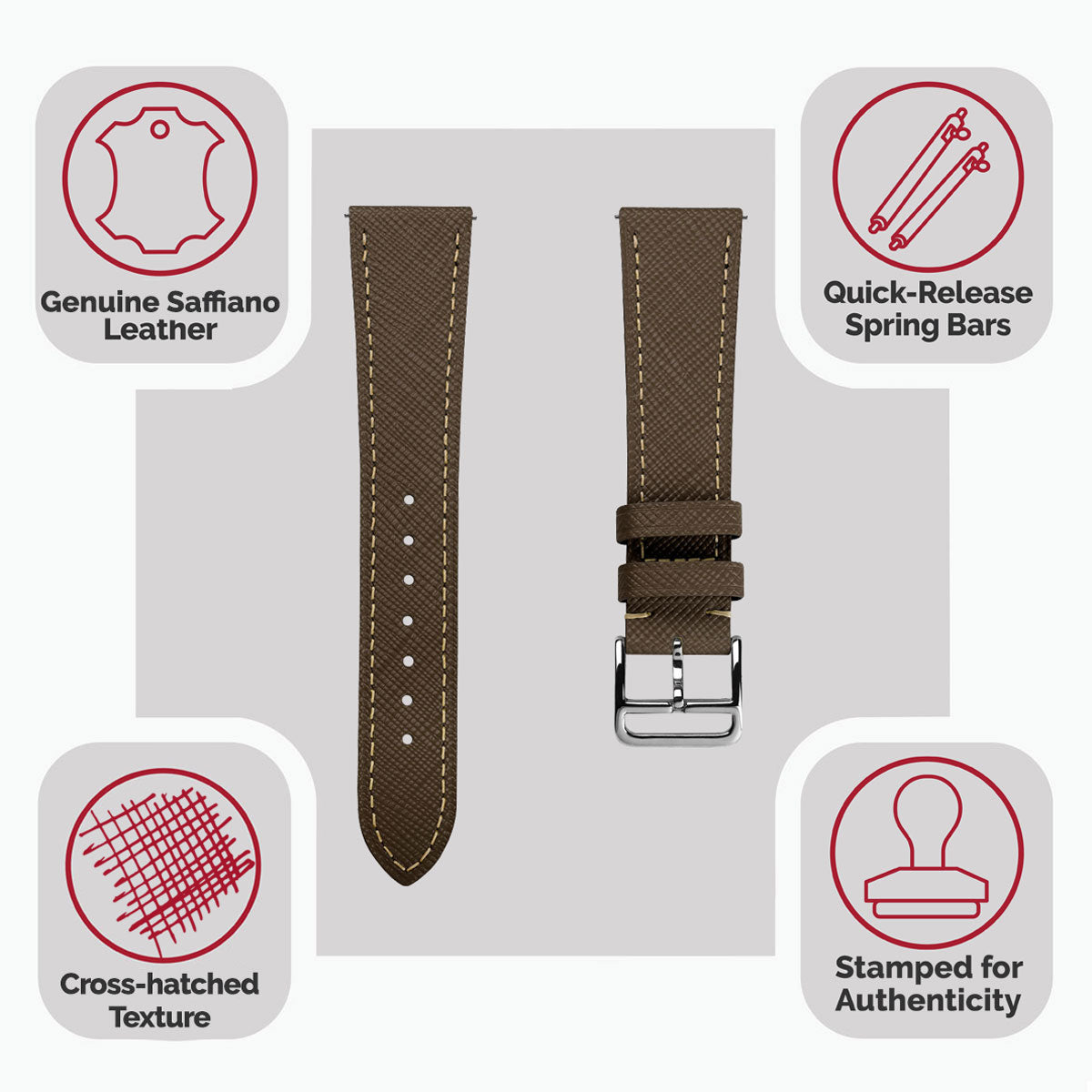 Bracelet pour montre en cuir saffiano Brixham marron élégante et durable