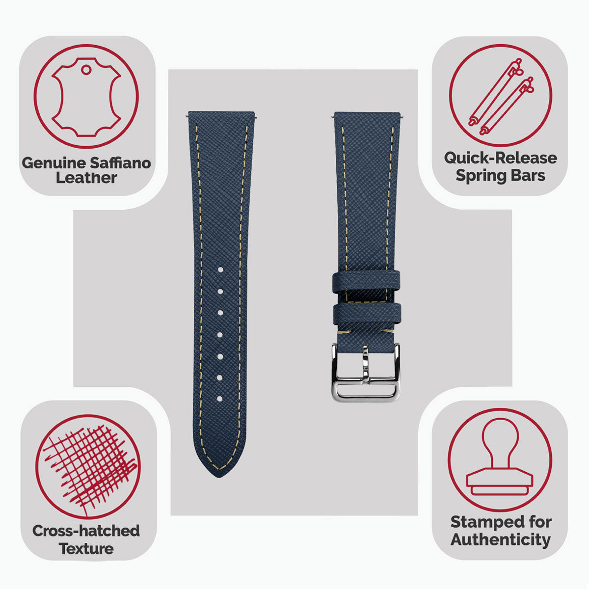 Brixham Saffiano Lederarmband für Uhren - Elegant Navy Blau