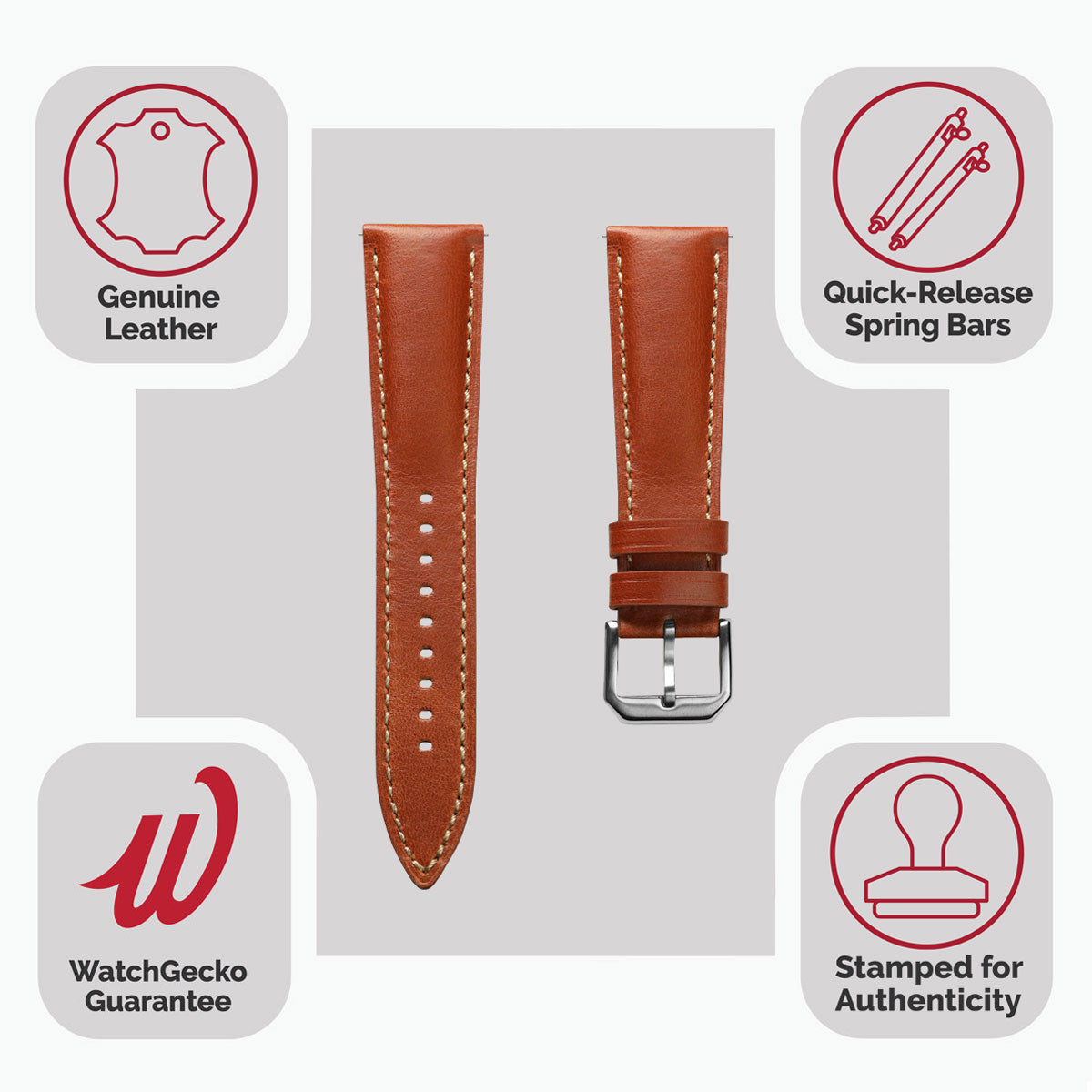 Sangle pour Montre en Cuir Véritable Doublée Tenby - Élégance Classique en Brun Rouillé
