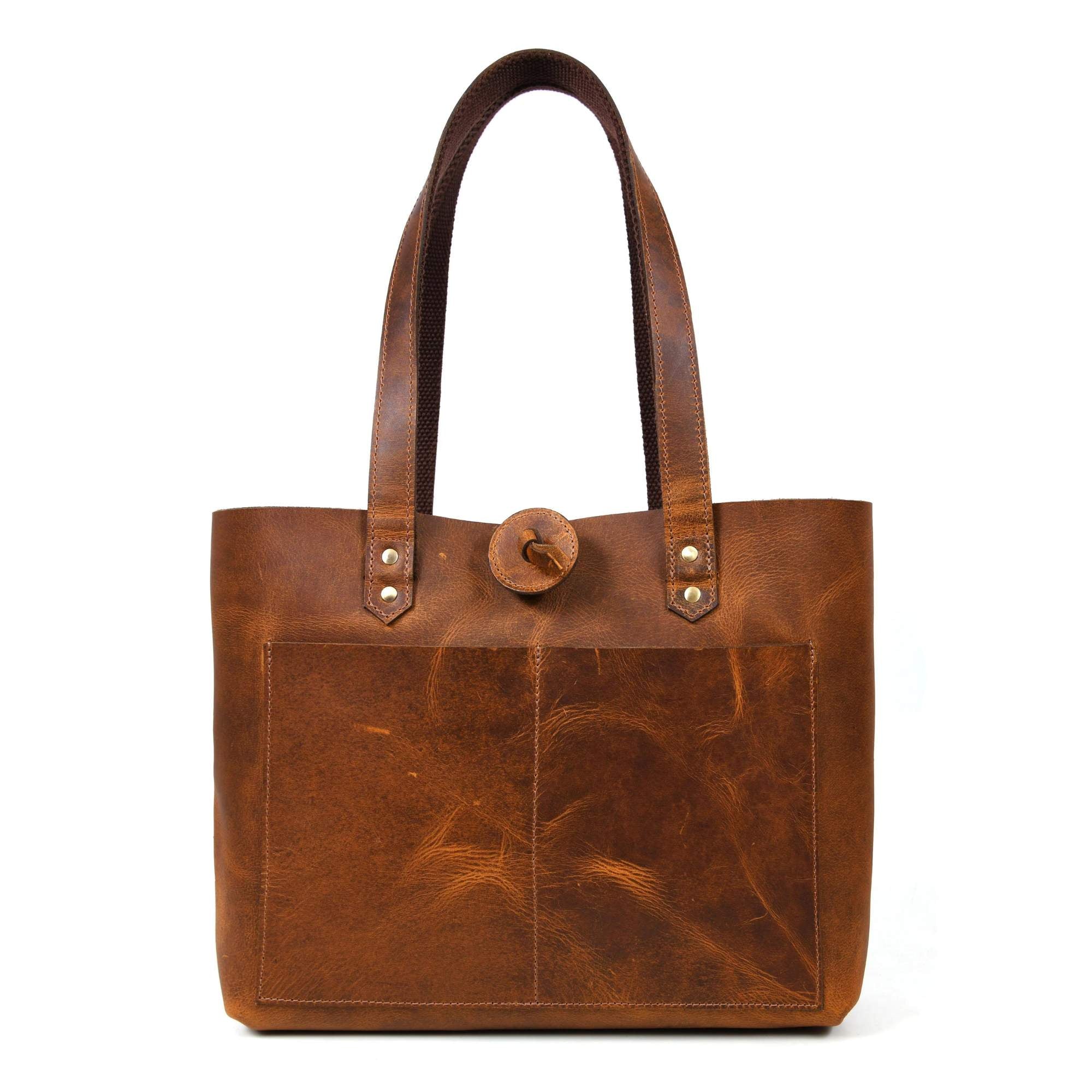 Tolredo - Cognac Leather Tote Bag with Leather Closure