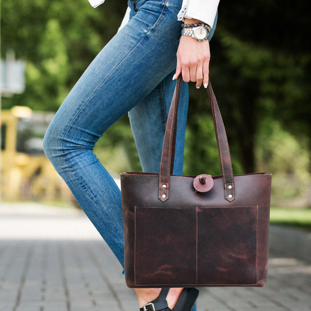 Tolredo - Cognac Leather Tote Bag with Leather Closure