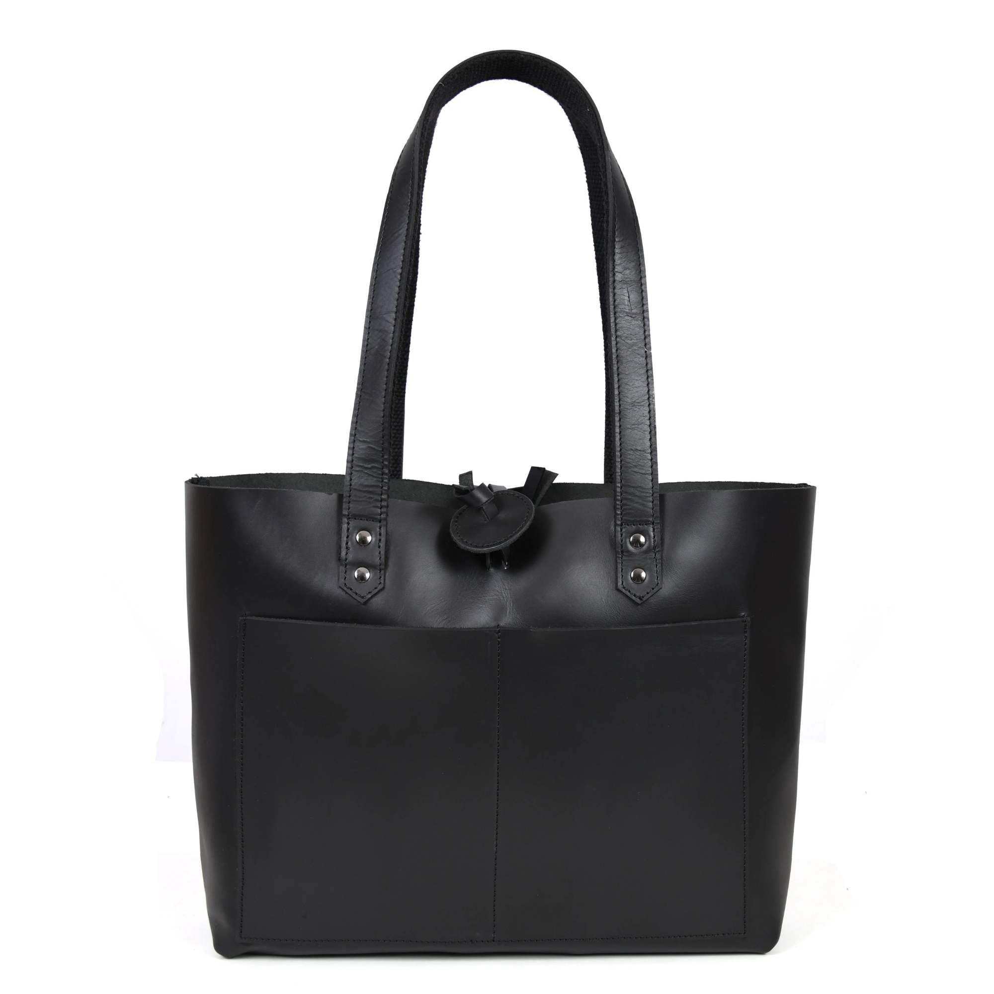 Tolredo - Black Leather Tote Bag with Leather Closure