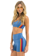 5 STRIPE RAINBOW 4 INCH HI-RISE BIKER SHORT - DUSTY BLUE