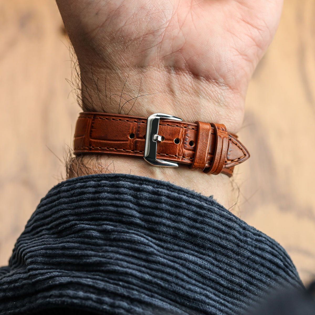 Louvain Croc Tote en Cuir Naturel - Bracelet de Montre Élégant Cognac